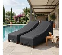 Outdoor Double Chaise Lounge Cover Waterproof, Pool Lounge Chair Cover | 420D Oxford Fabric, Waterproof and UV-resistant Coating, Patio Furniture Cover for Double Wide Lounger Chair, with Drawstring