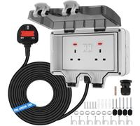 Outdoor Double Socket with 10m Extension Lead - 13A IP66 Waterproof 2-Gang Plug Socket with Switch & LED Indicator for Garden,Shed,Garage & Outdoor Use