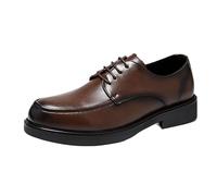 Outdoor Dress Formal Shoes for Mens Pu Leather Lace-up Brogue Business Working Office Anti-Slip Rubber Sole Slip Resistant Block Heel Shoe(Marrone,6.5 UK)