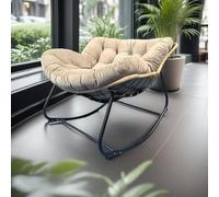 Outdoor Egg Chair Large Rattan Lounge Chair with Cushions Comfortable Patio Rocker for Garden Porch Living Room Brown 125cm Ideal for Relaxation