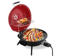 Outdoor Electric Countertop Grill, 1600W Portable BBQ Double Layer Design with Warming Rack and Adjustable Temp for Indoor, Patio, Balcony, Camping, Red Tabletop Grill