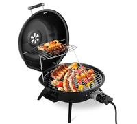 Outdoor Electric Countertop Grill, 1600W Portable BBQ Double Layer Design with Warming Rack and Adjustable Temp for Indoor, Patio, Balcony, Camping, Black Tabletop Grill