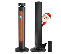 Outdoor Electric Patio Heater, 2000W Infrared Heater with 8 Heating Levels, Tower Space Heater with 75°Oscillation, Tip-over Protection, IP45 Waterproof, 8H Timer, Remote Control, 33 Inch, Black