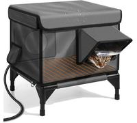 Outdoor Elevated Heated Cat House, Outside Feral Cat Shelter with Safe Escape Door, Waterproof Hwning Insulated, for Feral Barn Cat (Dark Grey S)