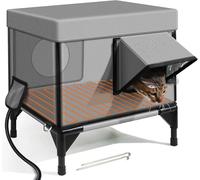 Outdoor Elevated Heated Cat House, Outside Feral Cat Shelter with Safe Escape Door, Waterproof Hwning Insulated, for Feral Barn Cat (Light Green M)