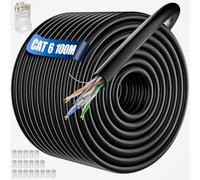 Outdoor Ethernet Cable 100m, Bulk Long Internet Cable 100m Cat 6, 23AWG High Speed Network Cable 1000Mbps 250MHz, Weatherproof Installation LAN Cable CCA UTP Gigabit Black, for Router Switch Modem PC