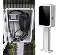 Outdoor Ev Charger Pedestal with Cable Hanger ＆ Connector Holder, Floor Electric Vehicle Charger Enclosure, Universal Charger Protection Box with Pile Post(White)