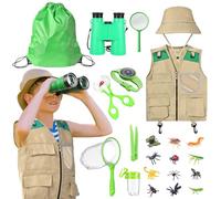 Outdoor Explorer Kit Children, Camping Adventure Kit, Explorer Accessories Toys with Binoculars Bug Catcher Set, Educational Gifts for Kids Nature Lovers (Green)