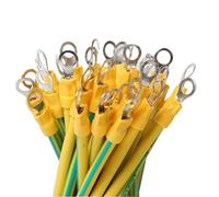 outdoor extension 50PCS Flexible Copper Solar Earth Wire Cable Solar Photovoltaic Grounding Wire with Terminals 10AWG 12AWG 14AWG Yellow Green solar sheathed(Color:10 AWG,Size:20cm)
