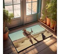 Outdoor Fall Mats For Front Door A Cowboy Stands In The Desert With His Dog, Holding A Rifle Doormat Welcome Rugs Front Door Indoor Door Decor(50X80CM)