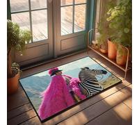 Outdoor Fall Mats For Front Door A Person In A Pink Feathered Cloak Rides A Zebra Doormat Welcome Rugs Front Door Indoor Door Decor(65X90CM)