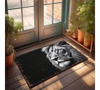 Outdoor Fall Rug Lion'S Majestic Face In Black And White Doormat Hot Cocoa Bar Decor Mat Shoes(65X90CM)
