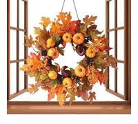 Outdoor Fall Wreath,Thanksgiving Artificial Fall Wreaths with Pumpkin - Seasonal Decor for Dormitory Apartment Home Offices Yard School Garden Autumn Birthday