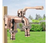 Outdoor Faucet, 1Pcs Brass Faucets Double Outlet Antique Brass Outdoor Faucet Washing Machines(Red bronze)