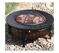 Outdoor Fire Pit, Round Wood-Burning Grill with Mesh Spark Screen, Wrought Iron Cooking Fire Bowl