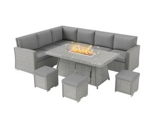 Outdoor Fire Pit Table Set Grey 150x85x64cm Galvanised Steel PE Glass Polyester