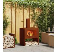 Outdoor Fire Pit Weathered Steel Brown 60x40x96cm Steel Chimney Log Storage