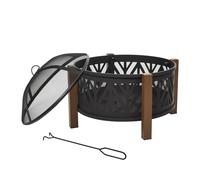 Outdoor Fire Pit with Grill Cooking Grate Screen Cover Fire Poker Bonfire Patio