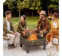 Outdoor Fire Pit with Screen and Poker, Backyard Wood Burner Outsunny Black One Size