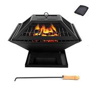 Outdoor Fire Pit, Wood Burning Bonfire BBQ Firebowl with Spark Screen and Fireplace Poker