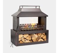 Outdoor Fireplace Fire Pit with Log and Wood Store for Garden Patio VonHaus Black One Size