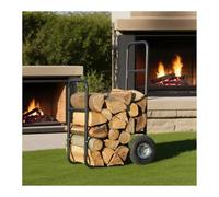 Outdoor Firewood Rack, Wrought Iron Log Holder with Wheels for Easy Mobility, Ideal for Patio and Garden Storage