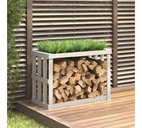 Outdoor Firewood Shelf, White, Made of Solid Pine Wood, 108 x 52 x 74 cm with Planter for Garden, Patio, for Wood Storage and Firewood Storage