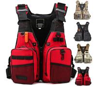 Outdoor Fishing Life Vest Safety Jacket, Lightweight Buoayancy Aid Adjustable Double Span Belt & Whistle Design Aldult Lifejacket(Red)