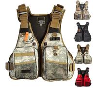 Outdoor Fishing Life Vest Safety Jacket, Lightweight Buoayancy Aid Adjustable Double Span Belt & Whistle Design Aldult Lifejacket(Yellow Camouflage)