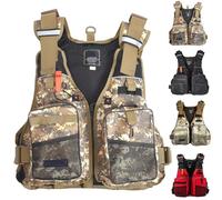 Outdoor Fishing Life Vest Safety Jacket, Lightweight Buoayancy Aid Adjustable Double Span Belt & Whistle Design Aldult Lifejacket(Gray Camouflage)