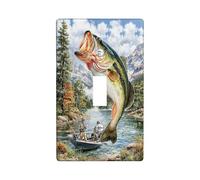 Outdoor Fishing Light Switch Cover Plate/Outlet Covers, Lively Bass Design for Nature Enthusiasts, Thermoplastic Wall Plates, Standard Size Single Toggle
