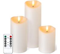 Outdoor Flameless Candles with Remote Timer - Waterproof Realistic Flickering LED Pillar Electric Battery Operated Fake Candle for Holiday Home Wedding Fireplace Decor - Ivory White 3 Pack (4”6”8”)