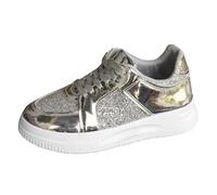 Outdoor Flat Thick Bottom Sequins Trendy Fashion Sports Casual Board Shoes Thick Heels Women (Silver, 7.5)