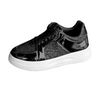 Outdoor Flat Thick Bottom Sequins Trendy Fashion Sports Casual Board Shoes Womens Platform Trainers Size 3 (Black, 7.5)