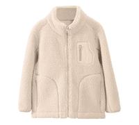 Outdoor Fleece Jacket Girl Fashion Korean Stand Collar Warm Fleece Thickened Coat Jacket Boy (Beige, 9-10 Years)