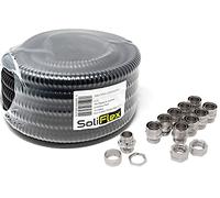 Outdoor Flexible Metal Cable Trunking | Galvanised PVC Coated Conduit Contractor Pack (IP54) 10M Coil - Underground Burial, Garden Ducting w/Fittings - 10 Glands and Locknuts