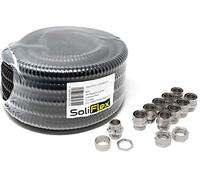 Outdoor Flexible Metal Cable Trunking | Galvanised PVC Coated Conduit Contractor Pack (IP54) 10M Coil - Underground Burial, Garden Ducting w/Fittings - 10 Glands and Locknuts