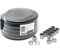 Outdoor Flexible Metal Cable Trunking | Galvanised PVC Coated Conduit Contractor Pack (IP54) 10M Coil - Underground Burial, Garden Electrical Ducting. Complete w/Fittings - 10 Glands and Locknuts