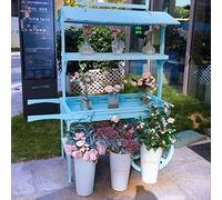 Outdoor Flower Cart StandCreative Mobile Flower Shop Trolley for Indoor/Outdoor UseBlue Floral Display Shelf for Promoting Flowers & Plants