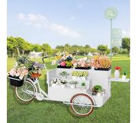 Outdoor Flower Display Cart Three Wheeled Vending Trike with Umbrella Large Capacity Mobile Display Stand for Weddings Parties and Events Perfect for Fresh Flower Showcases