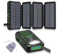 Outdoor Foldable Solar Large Capacity Charger Mobile Power Bank, Portable Mobile Charger Power Bank with 4 Solars Panels, Powerbank Fast Charging with Flashlight Light for Camping (B)