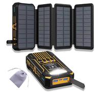 Outdoor Foldable Solar Large Capacity Charger Mobile Power Bank, Portable Mobile Charger Power Bank with 4 Solars Panels, Powerbank Fast Charging with Flashlight Light for Camping (C)