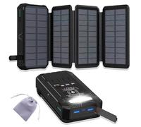 Outdoor Foldable Solar Large Capacity Charger Mobile Power Bank, Portable Mobile Charger Power Bank with 4 Solars Panels, Powerbank Fast Charging with Flashlight Light for Camping (D)