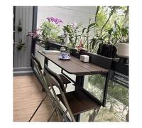 Outdoor Folding Balcony Table Weatherproof Aluminium Hanging Desk SpaceSaving Side Table 120x37cm (L60xW37cm) Perfect for Patio & Garden Brown Metal Design