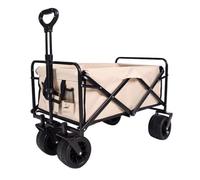 Outdoor Folding Beach Trolley Cart with All Terrain Big Wheels Heavy Duty 100L Capacity Collapsible Wagon with 2 Pockets for Camping Garden Picnic Beige