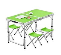 Outdoor Folding Camping Table, with 4 Folding Stool, Expanded Size: 120 X 60 Cm, Height Adjustment: 55-70CM, Aluminum Frame + Waterproof Tabletop, 3-Step Quick Storage,Green