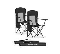 Outdoor folding chair set with adjustable armrests and cup holder, Ink Black
