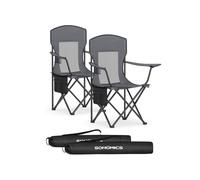 Outdoor folding chair set with adjustable armrests and cup holder, Slate Grey