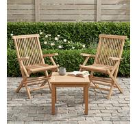 Outdoor Folding Garden Chair Natural Teak 55x61x89cm Foldable Arms Durable 2pcs