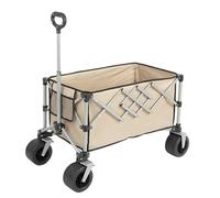 Outdoor Folding Pull Cart: A Multi-functional Utility Wagon Equipped with Swivel Wheels and An Adjustable Handle, Ideal for Outdoor Camping and Beach Use(Beige)